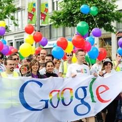 Sign outside Google’s headquarters with company branding