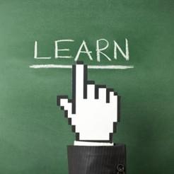 Mouse cursor clicking 'Learn' – online study promotion